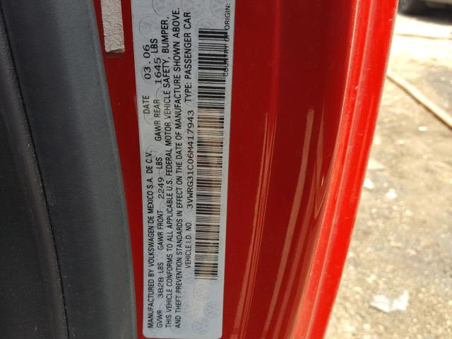 3VWRG31C06M417943 - 2006 VOLKSWAGEN NEW BEETLE 红色 照片 10