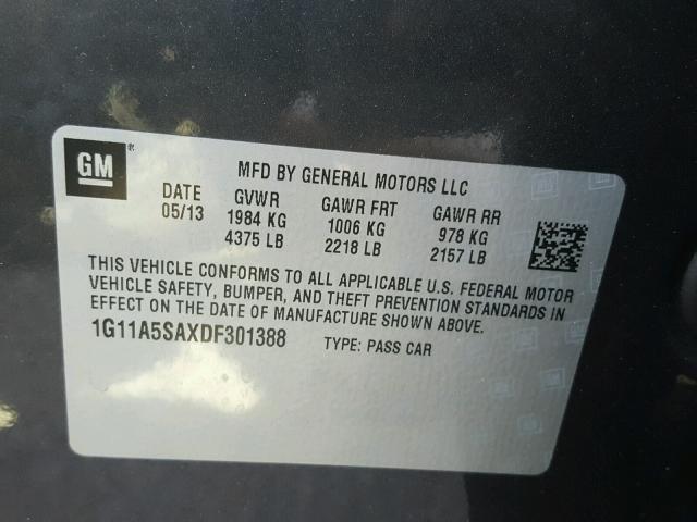 1G11A5SAXDF301388 - 2013 CHEVROLET MALIBU LS Графитовый фото 10