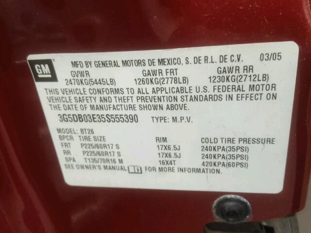 3G5DB03E35S555390 - 2005 BUICK RENDEZVOUS RED photo 10