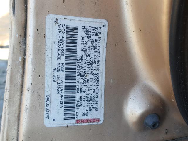 JT2SV21W7L0351364 - 1990 TOYOTA CAMRY DLX BROWN photo 10