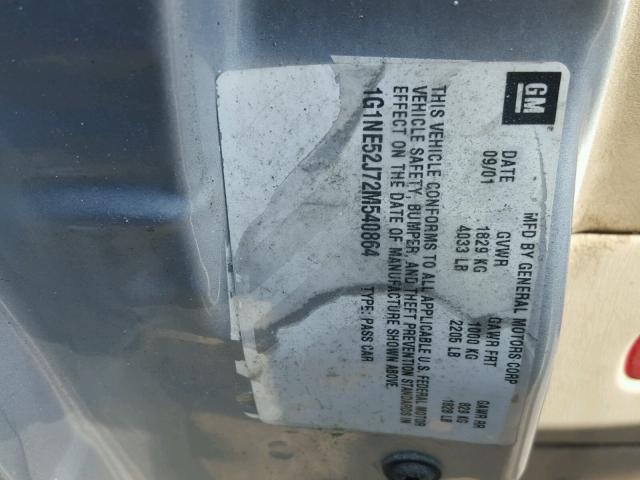 1G1NE52J72M540864 - 2002 CHEVROLET MALIBU LS ვერცხლისფერი ფოტო 10