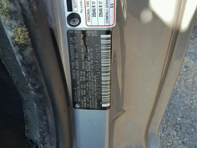 WBABD33475PL06153 - 2005 BMW 325 CI GRAY photo 10