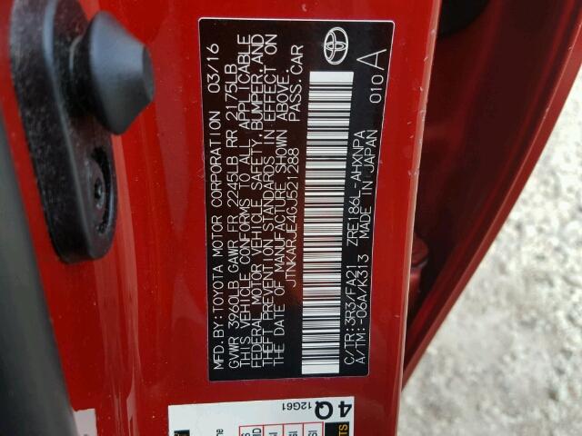 JTNKARJE4GJ521288 - 2016 TOYOTA SCION IM RED photo 10