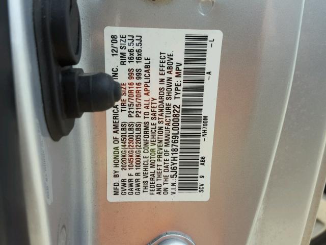 5J6YH18769L000822 - 2009 HONDA ELEMENT EX SILVER photo 10