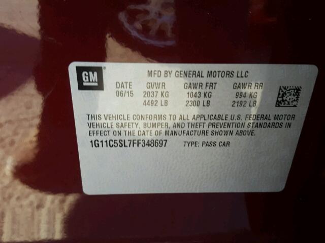 1G11C5SL7FF348697 - 2015 CHEVROLET MALIBU 1LT MAROON photo 10