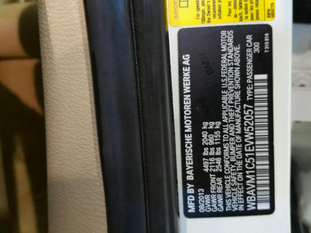 WBAVM1C51EVW52057 - 2014 BMW X1 SDRIVE2 白色 照片 10