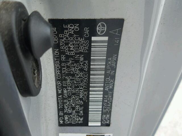 JTKDE177050014864 - 2005 TOYOTA SCION TC 银色 照片 10