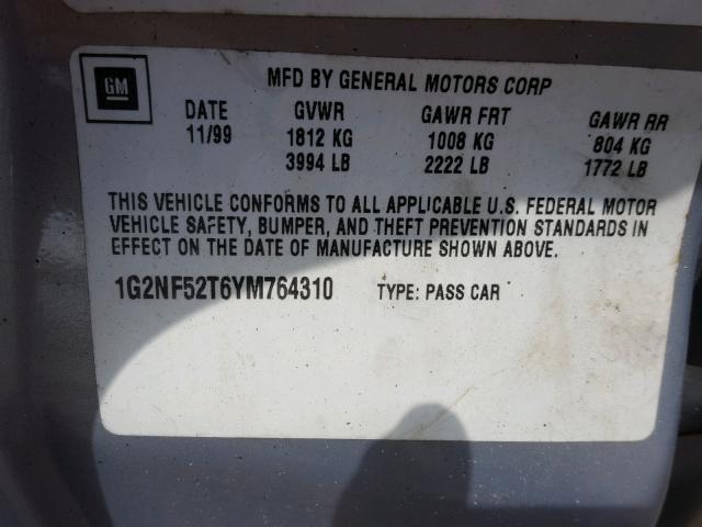 1G2NF52T6YM764310 - 2000 PONTIAC GRAND AM S SILVER photo 10