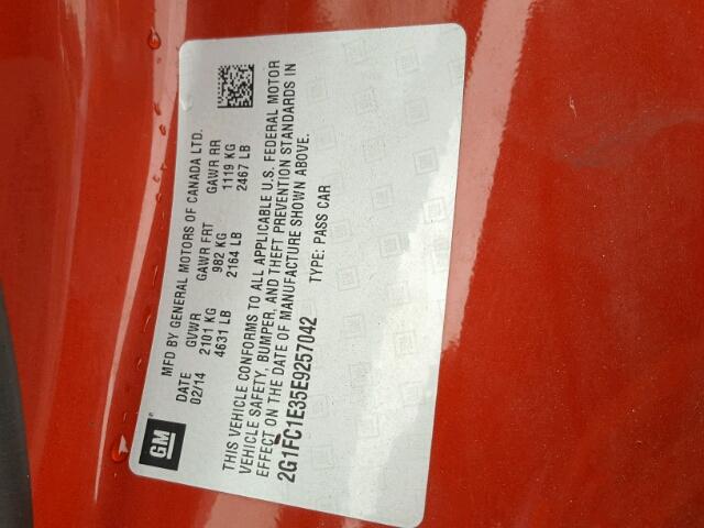 2G1FC1E35E9257042 - 2014 CHEVROLET CAMARO LT RED photo 10