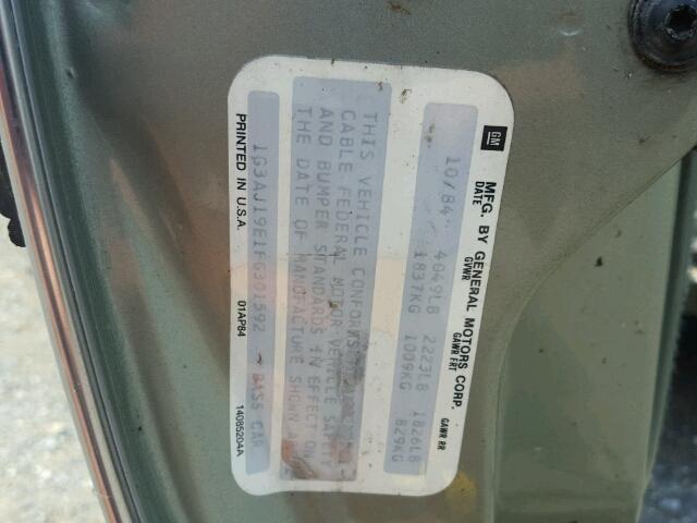 1G3AJ19E1FG301592 - 1985 OLDSMOBILE CUTLASS CI მწვანე ფოტო 10