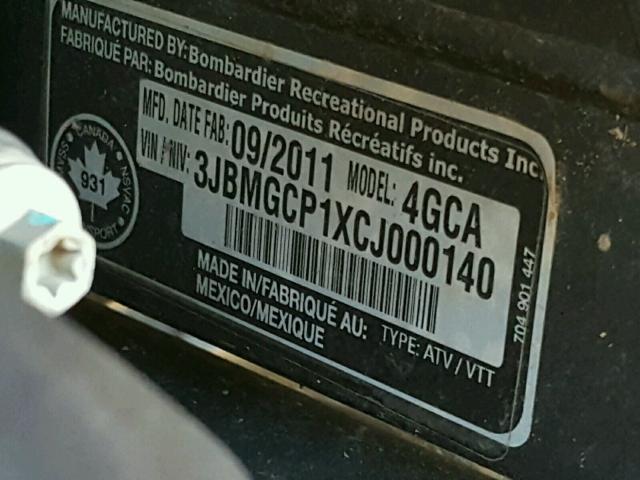 3JBMGCP1XCJ000140 - 2012 CAN-AM RENEGADE 1 ყვითელი ფოტო 10