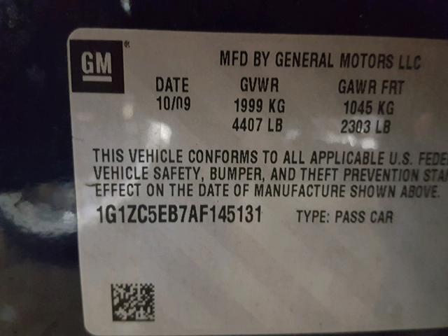 1G1ZC5EB7AF145131 - 2010 CHEVROLET MALIBU 1LT BLUE photo 10