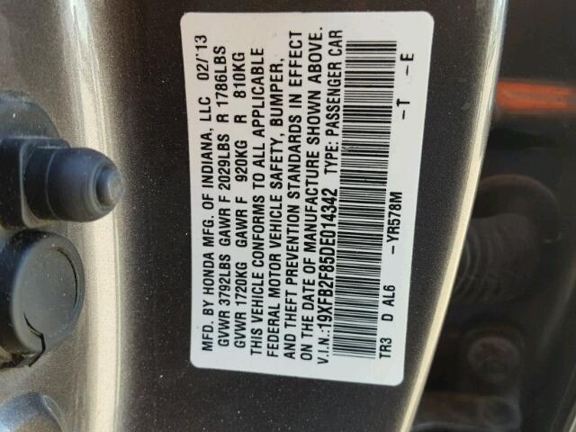 19XFB2F85DE014342 - 2013 HONDA CIVIC EX GRAY photo 10