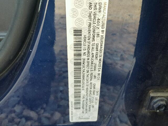 3VW1K7AJ9BM325323 - 2011 VOLKSWAGEN JETTA BASE 蓝色 照片 10