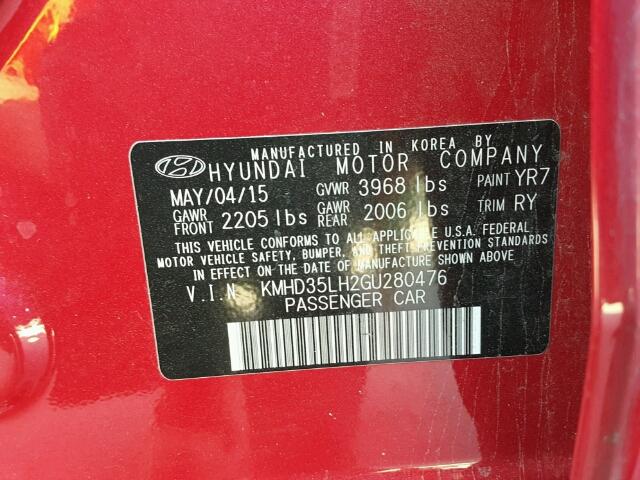 KMHD35LH2GU280476 - 2016 HYUNDAI ELANTRA GT RED photo 10