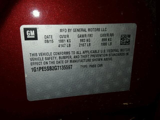 1G1PE5SB2G7135597 - 2016 CHEVROLET CRUZE LIMI RED photo 10