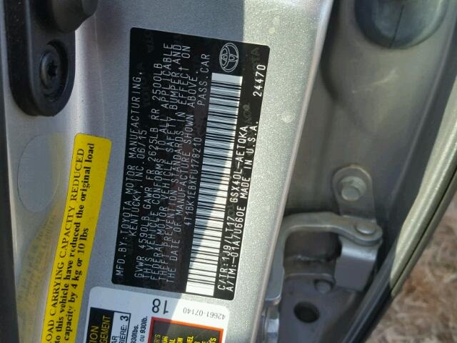 4T1BK1EBXFU178210 - 2015 TOYOTA AVALON XLE SILVER photo 10