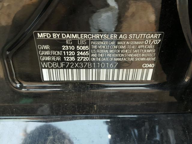 WDBUF72X37B110167 - 2007 MERCEDES-BENZ E 550 BLACK photo 10