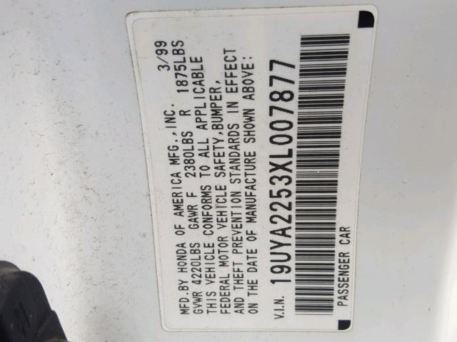 19UYA2253XL007877 - 1999 ACURA 3.0CL WHITE photo 10