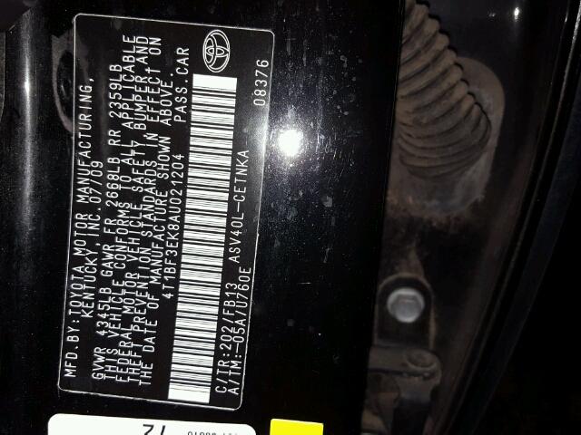 4T1BF3EK8AU021204 - 2010 TOYOTA CAMRY BASE BLACK photo 10