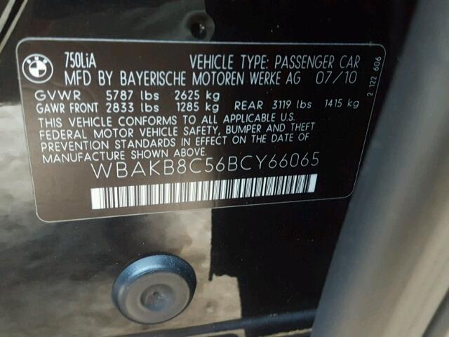 WBAKB8C56BCY66065 - 2011 BMW 750LI BLACK photo 10