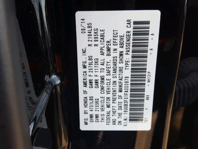 19UUB3F51FA000979 - 2015 ACURA TLX TECH 黑色 照片 10