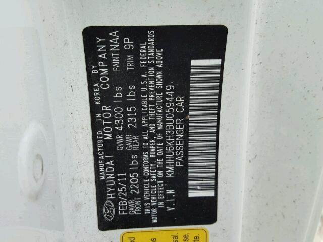 KMHHU6KH3BU059449 - 2011 HYUNDAI GENESIS CO WHITE photo 10