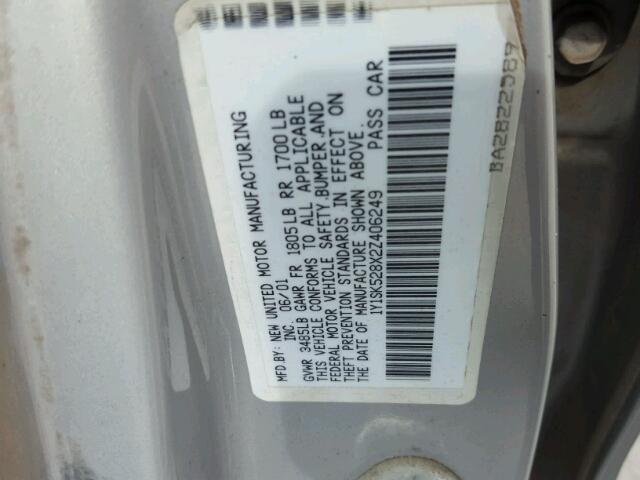 1Y1SK528X2Z406249 - 2002 CHEVROLET GEO PRIZM 灰色 照片 10