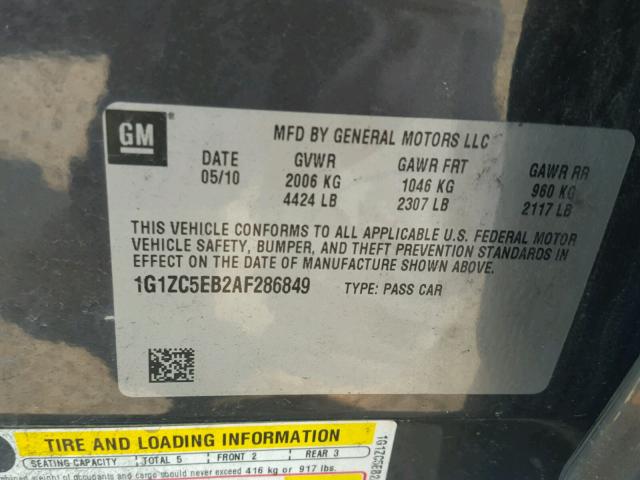 1G1ZC5EB2AF286849 - 2010 CHEVROLET MALIBU 1LT GRAY photo 10