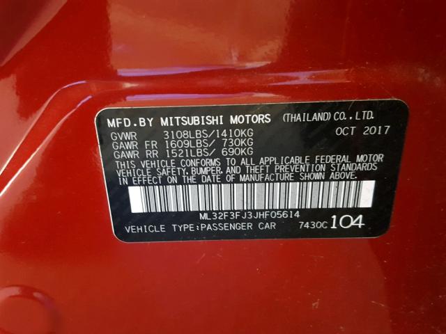 ML32F3FJ3JHF05614 - 2018 MITSUBISHI MIRAGE G4 RED photo 10