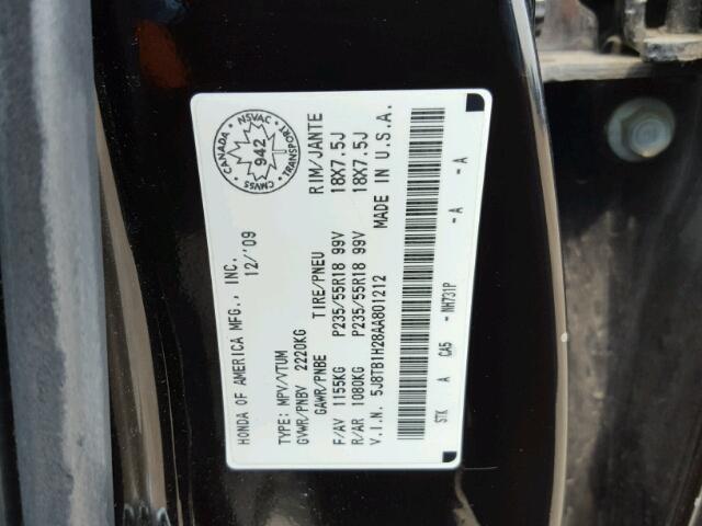 5J8TB1H28AA801212 - 2010 ACURA RDX BLACK photo 10