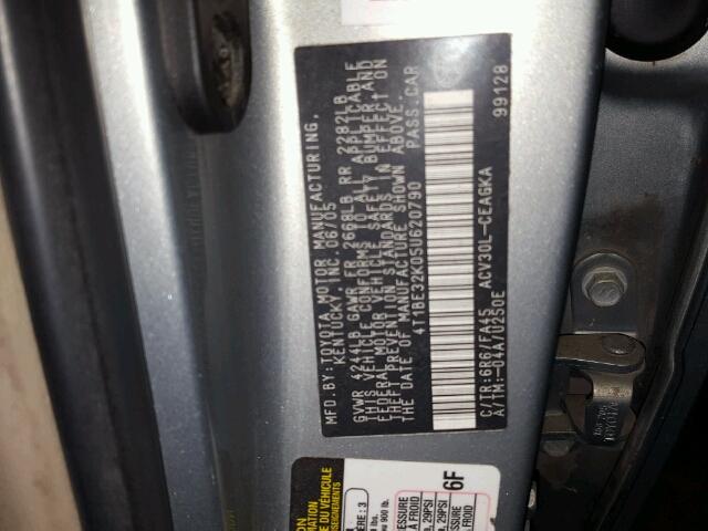 4T1BE32K05U620790 - 2005 TOYOTA CAMRY LE 银色 照片 10