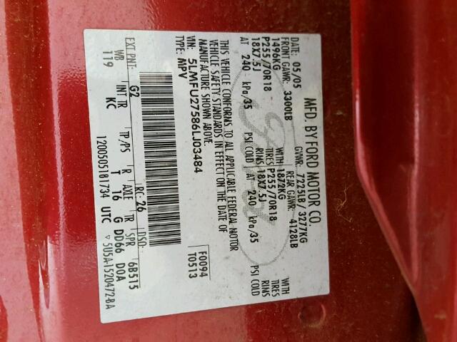 5LMFU27586LJ03484 - 2006 LINCOLN NAVIGATOR RED photo 10