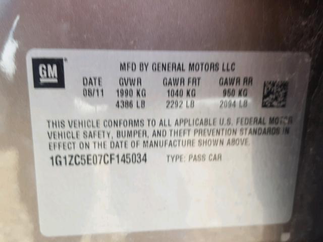 1G1ZC5E07CF145034 - 2012 CHEVROLET MALIBU 1LT BEIGE photo 10