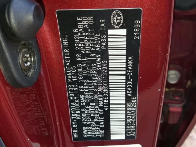 4T1BE32K66U132042 - 2006 TOYOTA CAMRY LE 红色 照片 10