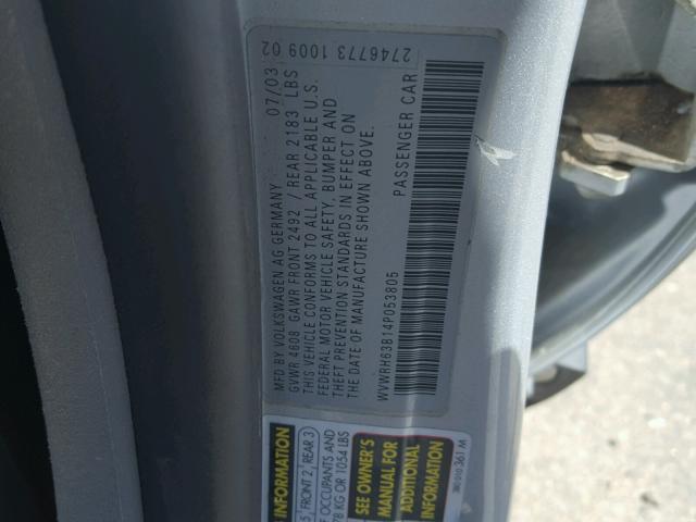 WVWRH63B14P053805 - 2004 VOLKSWAGEN PASSAT GLX SILVER photo 10