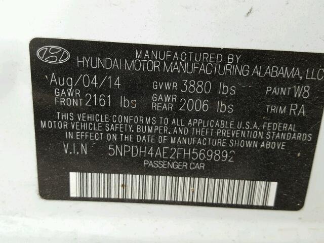 5NPDH4AE2FH569892 - 2015 HYUNDAI ELANTRA SE WHITE photo 10