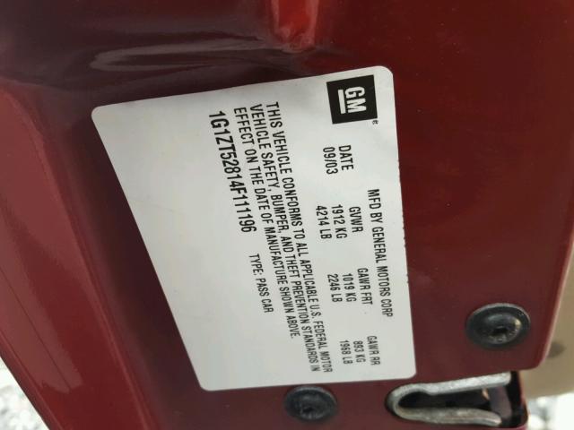 1G1ZT52814F111196 - 2004 CHEVROLET MALIBU LS 红色 照片 10