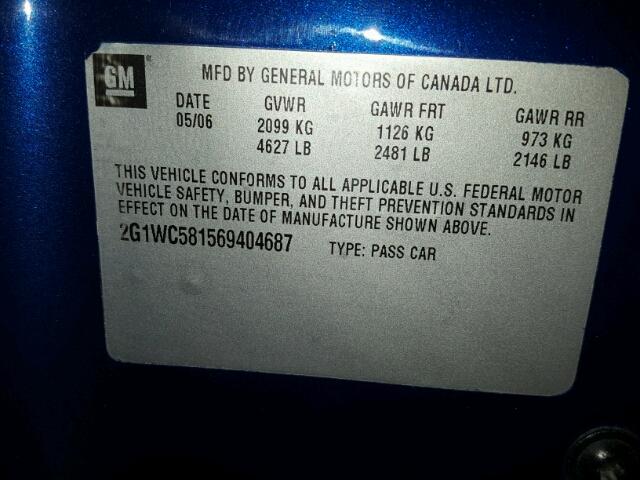 2G1WC581569404687 - 2006 CHEVROLET IMPALA BLUE photo 10