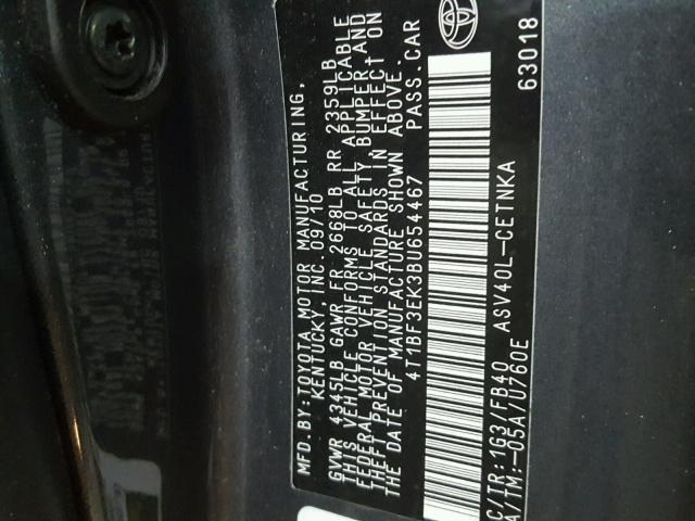 4T1BF3EK3BU654467 - 2011 TOYOTA CAMRY BASE CHARCOAL photo 10