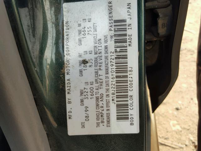 JM1BJ2216Y0197212 - 2000 MAZDA PROTEGE ES GREEN photo 10