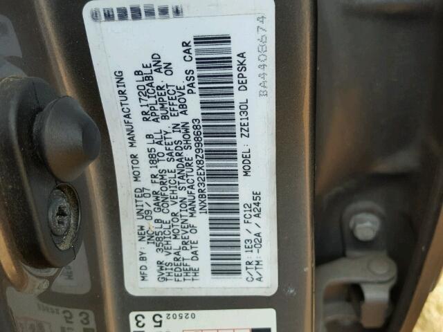 1NXBR32EX8Z998683 - 2008 TOYOTA COROLLA CE GRAY photo 10