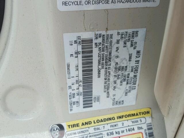 5LMFU27586LJ26800 - 2006 LINCOLN NAVIGATOR WHITE photo 10