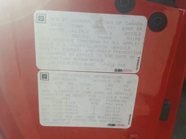 2G1FP22KXT2118181 - 1996 CHEVROLET CAMARO BAS 红色 照片 10