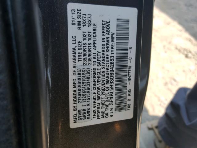 5FNRL5H93DB042653 - 2013 HONDA ODYSSEY TO GRAY photo 10