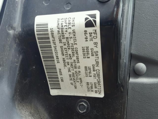1G8AF52F34Z210816 - 2004 SATURN ION LEVEL SILVER photo 10