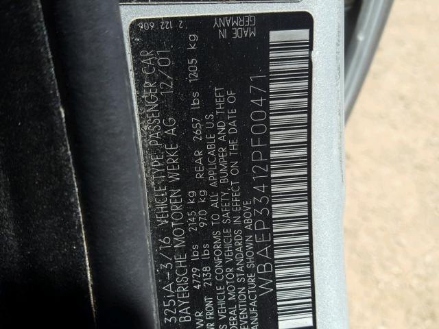 WBAEP33412PF00471 - 2002 BMW 325 XIT SILVER photo 10