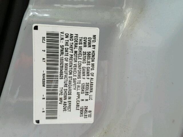 5FNRL18092B048626 - 2002 HONDA ODYSSEY EX GRAY photo 10