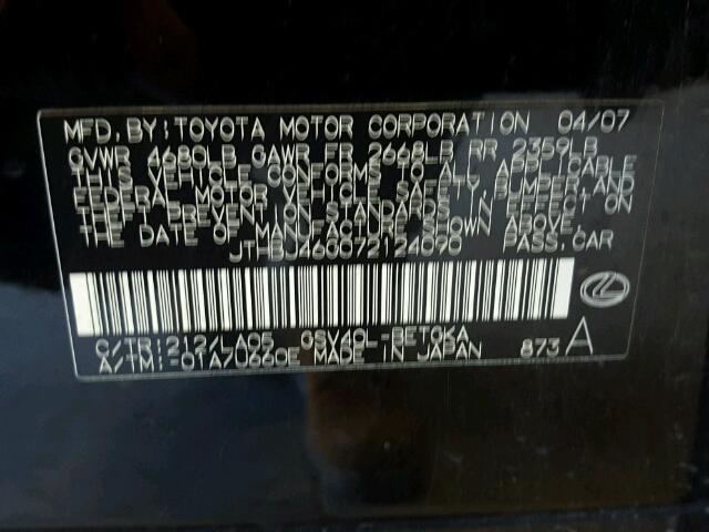 JTHBJ46G072124090 - 2007 LEXUS ES BLACK photo 10