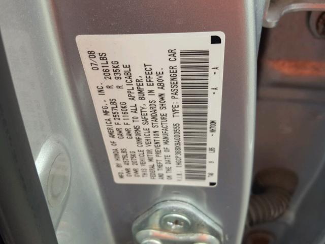 1HGCP368X9A000555 - 2009 HONDA ACCORD EXL SILVER photo 10